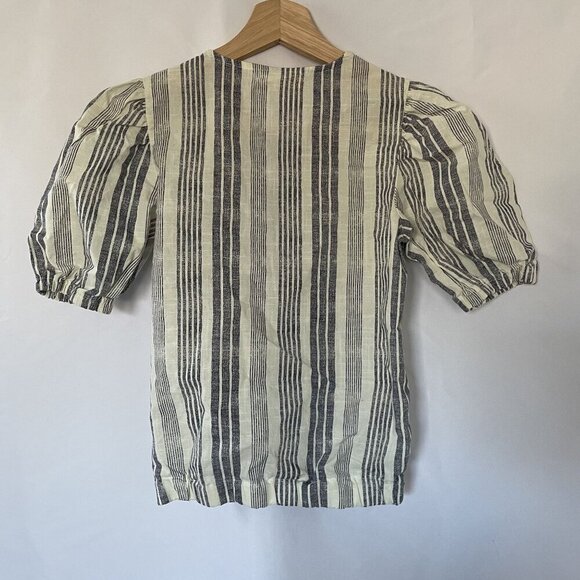 Jessica Simpson M Button-Up Striped Cotton Blouse puffed sleeves boho vintage - Picture 7 of 7